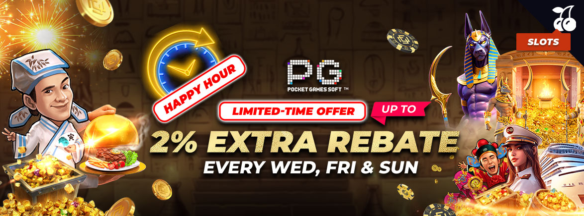 Slots Happy Hour up to 2% Extra Rebate